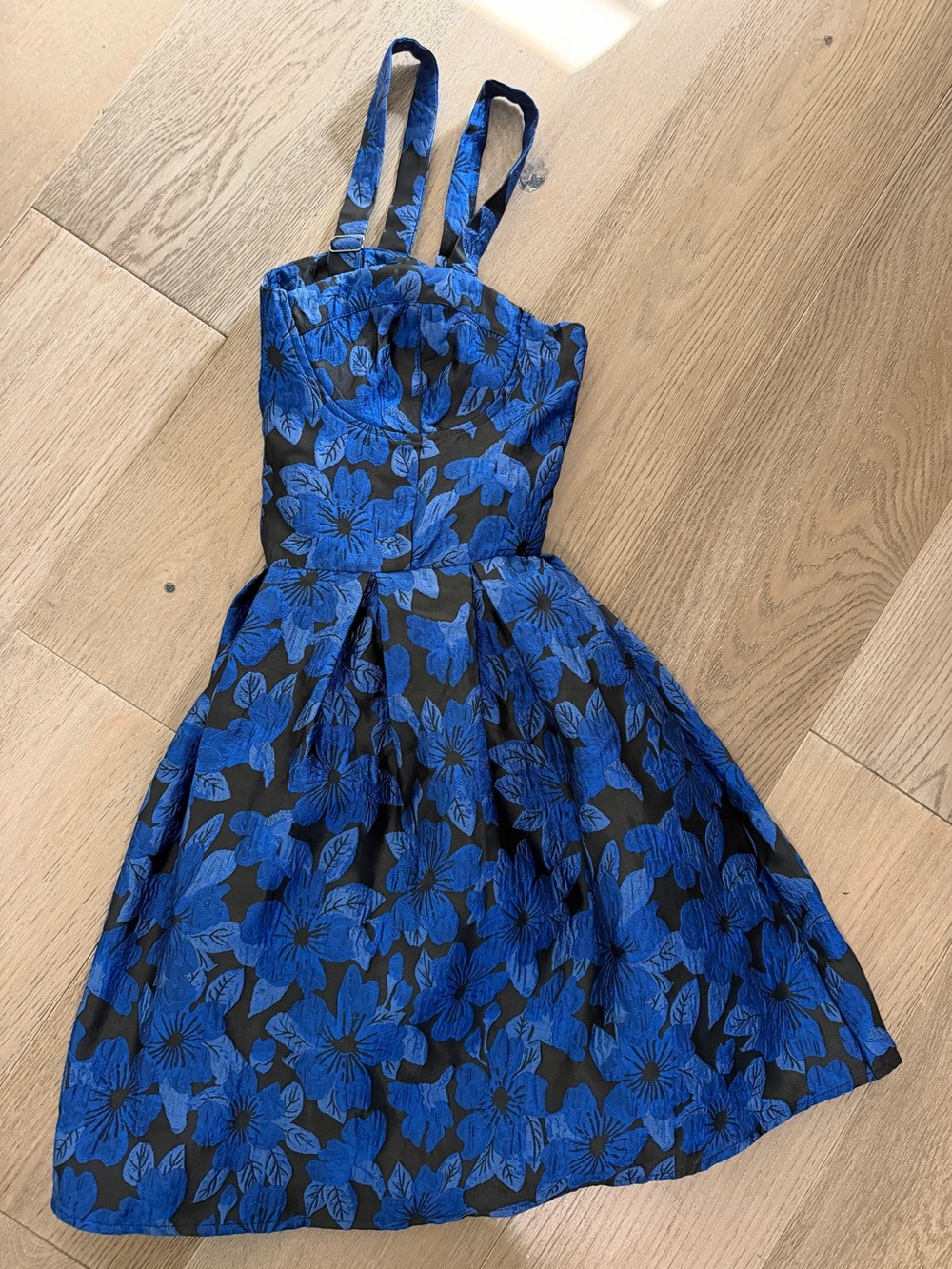 Vici Black Midi Dress with Bold Blue Floral Print NWOT